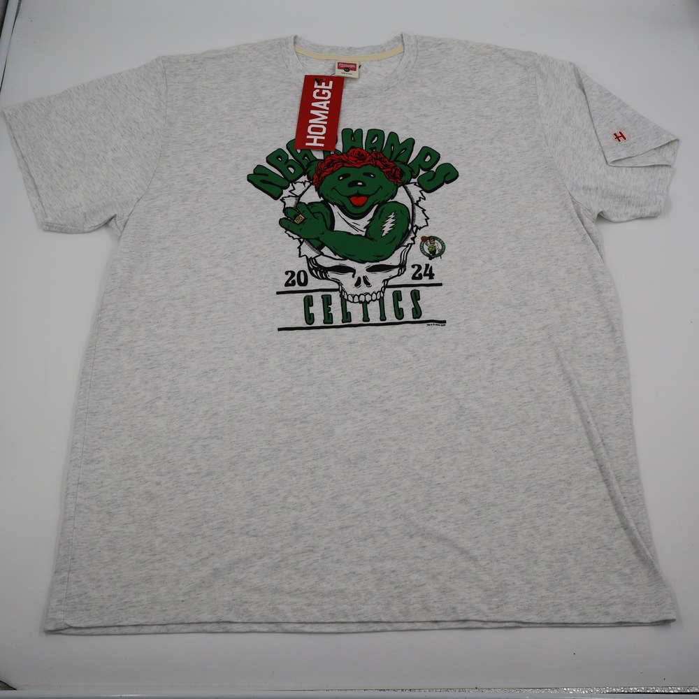 Homage Grateful Dead Boston Celtics T-Shirt Mens XXL Gray 2024 NBA Champs NWT